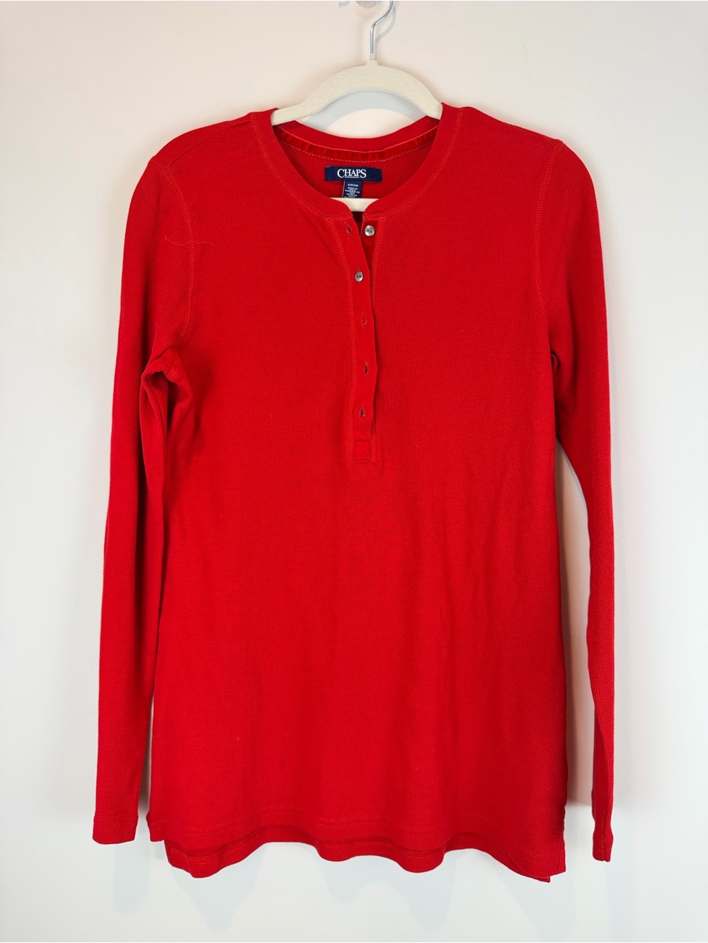 Chaps Bright Red Long-Sleeve Henley Cotton Tee Size S/P/CH